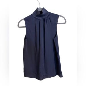 Theory Navy Blue Turtleneck Sleeveless‎ 100% Silk Top Small